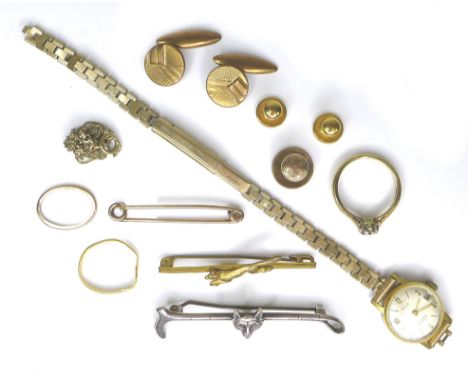 A small group of mixed jewellery, including a pair of 9ct gold shirt studs, and a '10c' stamped single stud, 2.4g combined, a