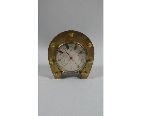 A Continental Horseshoe Shaped Brass Framed Thermometer, 8.5cm High 