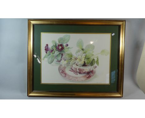 A Large Framed Print Depicting Flowers in Planter Signed by the Artist in Pencil, Cecil 