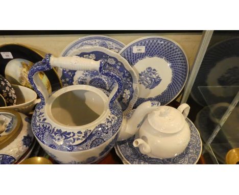 A Collection of Blue and White China to Include Large Spode Italian Pattern Teapot (Missing Lid), Spode White Teapot, Cake Pl