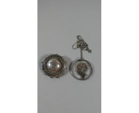 A White Metal Brooch and Silver Chain with Silver Bust of Victoria Taken From Coin 