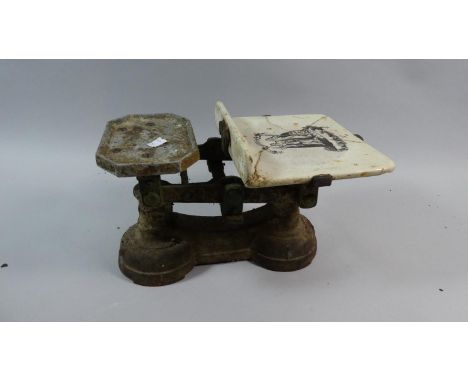 A Pair of Late Victorian Kitchen Scales with Ceramic Plate (AF) 