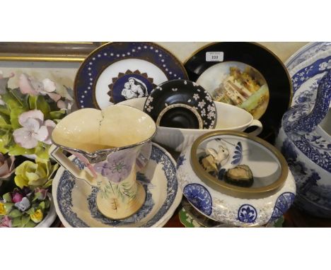 A Collection of China to Include Hand Painted Plate, Spode Millennial Celebration Plate, Blue and White Bowls, Wedgwood Barla