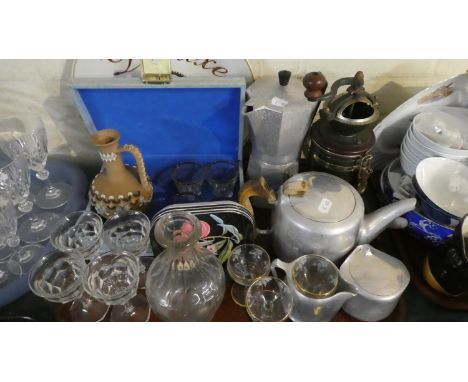 A Collection of Sundries to Include Glassware, Coffee Grinder, Picquot Three Piece Tea Set, Stoneware Jug etc 