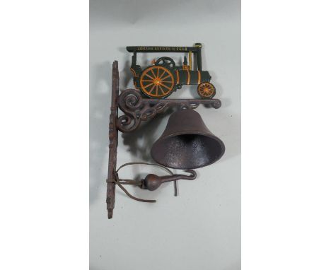 A Cast Metal Wall Hanging Doorbell with Traction Engine Motif, Plus VAT 