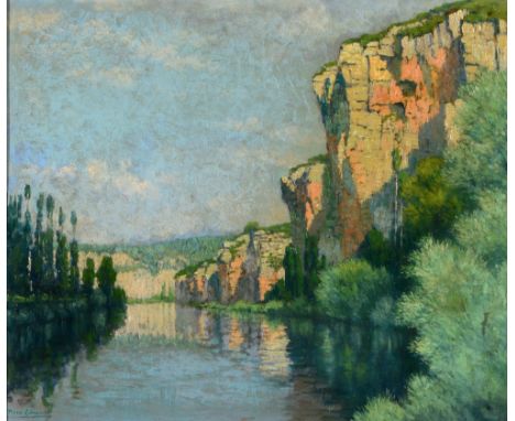 PIERRE LABROUCHE (1876-1956) 'Matin d'été sur le lot - St Circq - Lapopie Près Cahors (Lot), France', signed, oils on panel, 