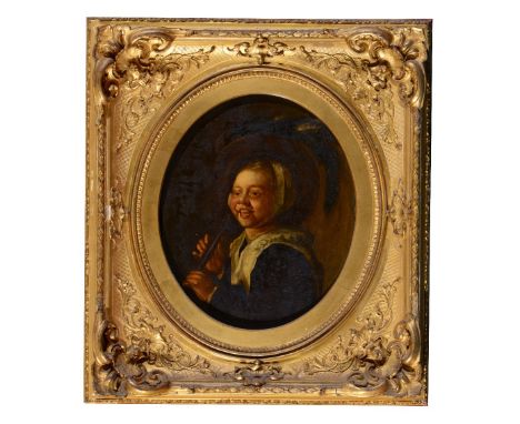 18TH / 19TH CENTURY SCHOOL AFTER JAN MIENSE MOLENAER The Humorist or Piping Girl', oils on panel, 26 x 20cm