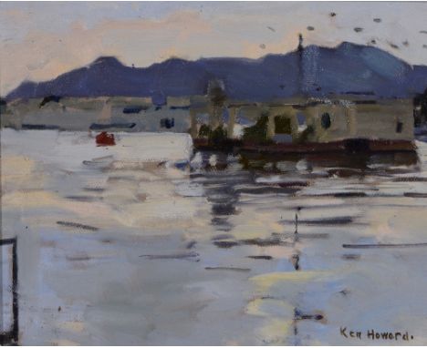 KEN HOWARD (b.1932) Lake Pichola, Udaipur - Late afternoon light, signed, oils on board, 19 x 24cm