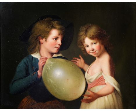 ANNA MARIA SIMPSON (19TH CENTURY) Two children with blown bladder, oils on panel, 25.5 x 32cm The work bears typed label vers