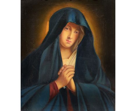 V* BEACHINI AFTER SASSOFERRATO 'Madonna Addorata', inscribed verso, oils on canvas, 38 x 32cm, in carved giltwood frame