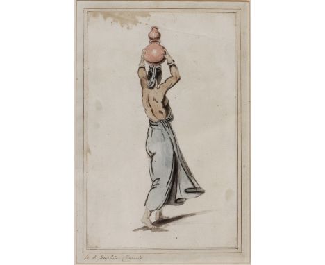 M * A * JOSEPHINE CHAPERIS Study of an Eastern water carrier, inscribed to mount and with further details verso, watercolour,