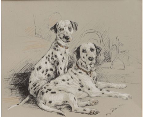 LUCY DAWSON (fl. 1936-1958) Two dalmatians by the fire, lithograph, 15 x 17.5cm