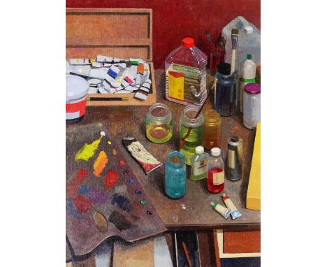 BENJAMIN SULLIVAN (20TH / 21ST CENTURY) 'Tools of the Trade', signed with monogram and dated '06, oils on canvas, 40 x 30cm