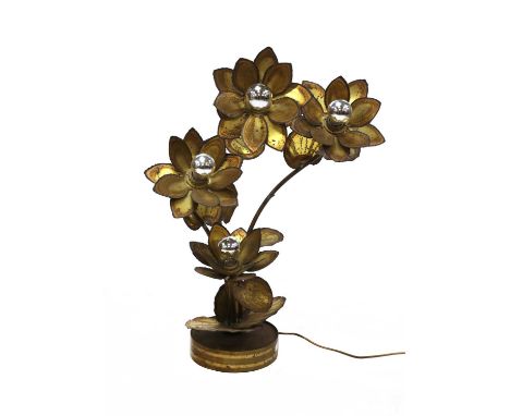 A cut brass four-light table lamp,1970s, in the style of Maison Jansen, 85cm highCondition report: Spotting and rusting to th