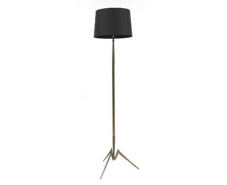 A Continental metal standard lamp, raised on a tripod scissor stand with a modern shade, 147cm high to fittingCondition repor