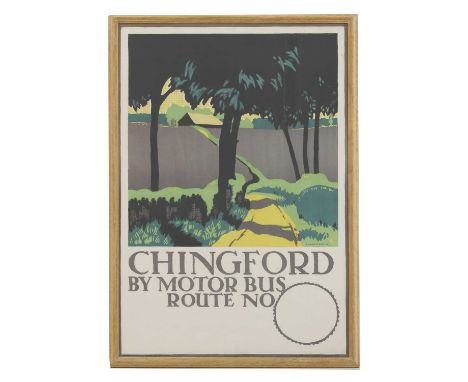 Edward McKnight Kauffer (1890-1954)'Chingford by Motor Bus' colour lithograph poster advertising the London General Omnibus C
