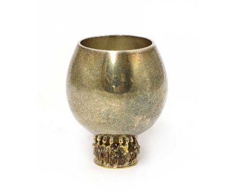 A silver gilt goblet,by Stuart Devlin, London 1973,of ovoid form with a pierced foot, 6cm high, 2ozt approximatelyCondition r