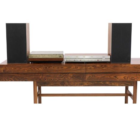 A Bang &amp; Olufsen rosewood mounted music system, §comprising:a Beomaster 3000-2, a Beogram 1200, and a pair of Beovox 3700