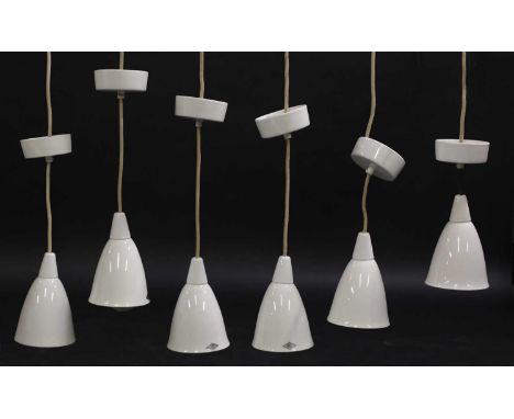 A set of six 'Model 193N' BTC Original hanging pendant lights,with caps and ceiling fixing,12cm diameter18cm high (6)Conditio