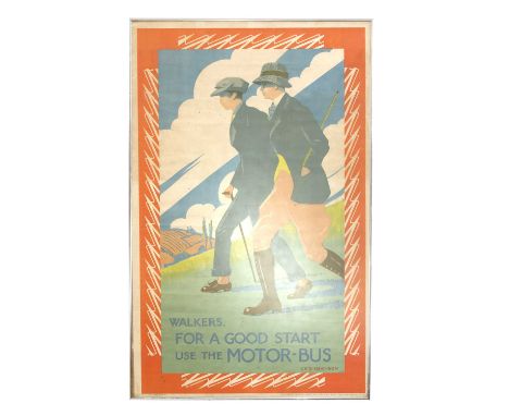 'Walkers - For a Good Start use the Motor Bus',a colour lithographic travel poster, designed by C R W Nevinson (1889-1946), p
