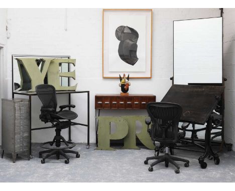 A Hamilton lithographer's tableearly 20th century, American, the patinated steel adjustable top on a cast iron base and large