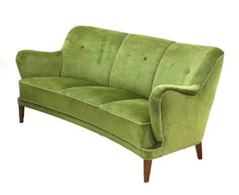 A Danish three-seater settee in green velvet velour upholstery,180cm wide82cm deep80cm high, seat 40cm highCondition report: 