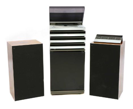 A Bang &amp; Olufsen music system, comprising: a Beogram 550, Beogram CD550, Beocord 550, Beomaster 550 and a pair of Beovox 