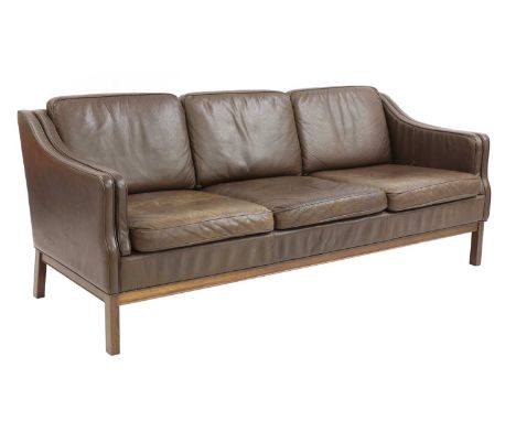 A Danish brown leather three-seater sofa,190cm wide76cm deep76cm high, seat 36cm highCondition report: Outer cushions slightl