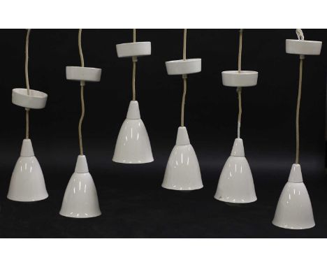 A set of six 'Model 193N' BTC Original hanging pendant lights,with caps and ceiling fixing,12cm diameter18cm high (6)Conditio