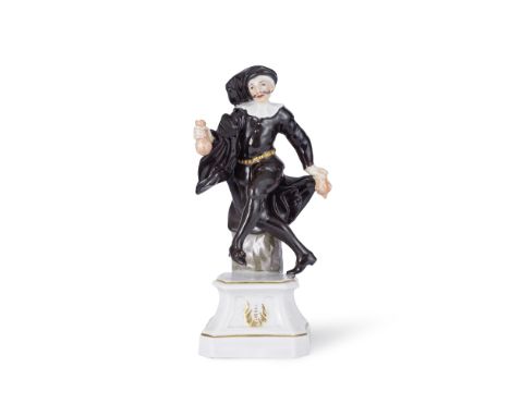 A Höchst figure of Scaramouche from the Commedia dell'Arte, circa 1752Modelled by Johann Christoph Ludwig von Lücke, standing