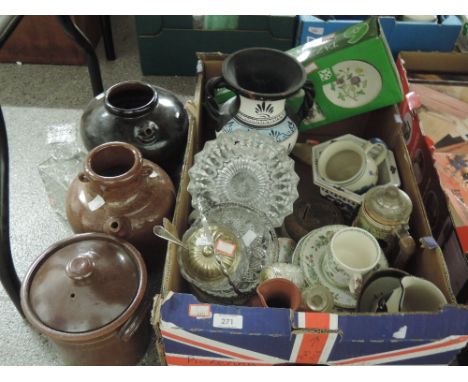 A selection of vintage ceramics including stone ware jugs, plates etc