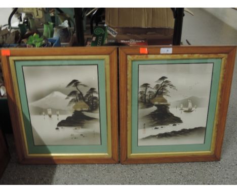 Two oriental vintage prints with gold deatailing