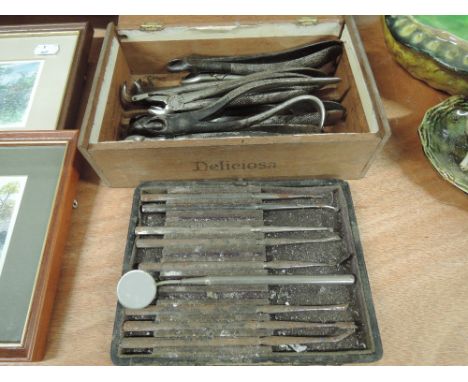 A selection of vintage dentist equipment including Taylor's of London
