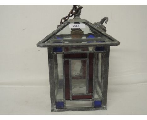 A vintage leaded light ideal for hall way or landing red and blue glass