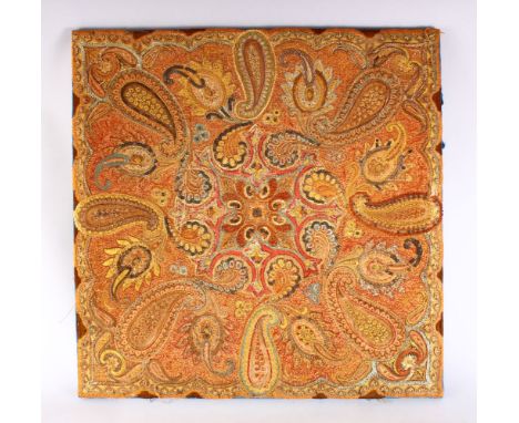 A GOOD 18TH / 19TH CENTURY INDIAN KASHMIR EMBROIDERED COTTON &amp; SILK PANEL, the panel finely embroidered with scenes of fl