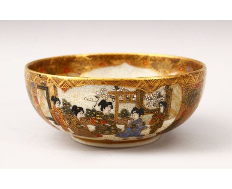 A JAPANESE MEIJI PERIOD SATSUMA IMMORTAL BOWL, the interior of the bowl decorated with scenes of immortal figures in a garden
