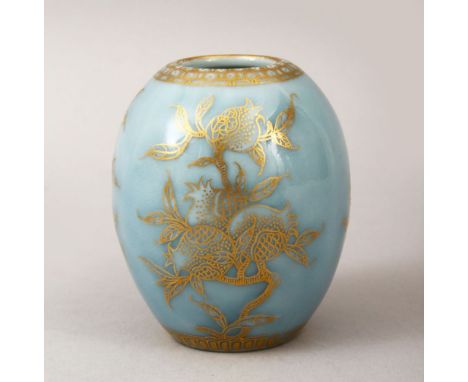 A GOOD CHINESE CLAIR DE LUNE MOULDED &amp; GILT PORCELAIN VASE, the body of the vase with a pale sky blue ground with raised 