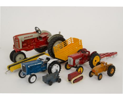 Model Tractors by Various Makers, including CIJ France 3/33 Renault E30 Tractor, orange, Maxwell India 1:25 Ford 3600 Tractor