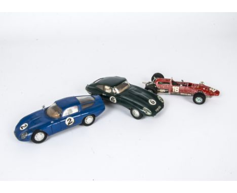 Tri-ang Scalextric 1/24 Super 124 24C/100 Alfa Romeo GTZ, blue body, brown interior, RN2, G, one wing mirror broken, 24C/101 