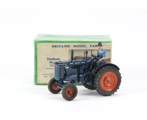 Britains boxed 128F Fordson Major Tractor (Rubber Tyres),  complete with driver, G-VG, (1) box slightly dirty. Tractor and dr