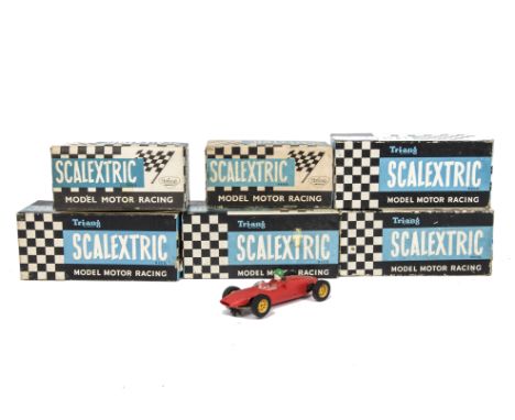 Tri-ang Scalextric C62 Ferrari 156 Shark Nose, blue body, similar in dark green, C82 Lotus, blue body, C67 Lotus, red body, C