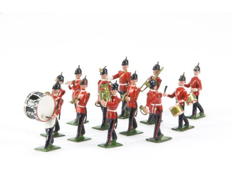 Britains post WW2 Line Bandsmen from set 27 comprising bandmasters (3),  boy drummer (12), cymbalists (2), trombonists (2), b