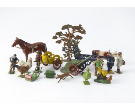Lot of civilian lead items including Britains Racing Colour horse, Charbens Circus Policeman, Pixyland Kew Gardeners (2) with