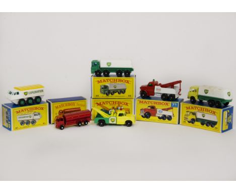 Matchbox Lesney 1-75 Series BP/Esso Vehicles, 13 Dodge Wreck Truck, 25 BP Tanker, 32 Leyland Petrol Tanker, 61 Alvis Stalwart