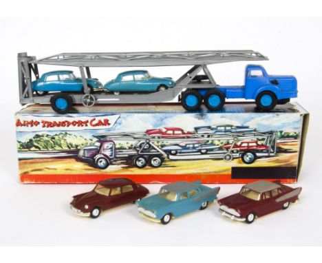 Codeg (Hong Kong) Friction Drive Car Transporter, plastic model based on the Norev Berliet car transporter, blue tractor unit