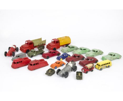 1950s Ex-Shop Stock Plastic Vehicles, including Kleeware Bren Gun Carrier (4), Palitoy Van (3), Jaguar (6), Bus, EVB Beeju fr