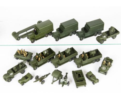 Military Dinky Toys, including 151c Cooker Trailer (7), 151d Water Tank Trailer (6), 151b 6-wheel Covered Wagon (5), adapted 