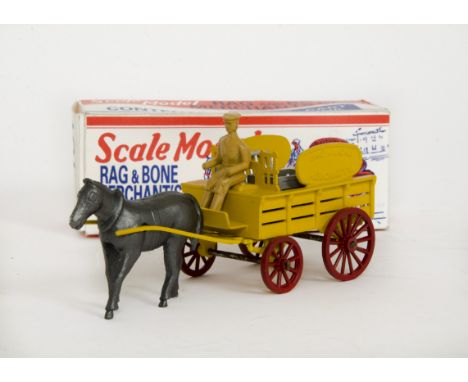 A Debo Toys Scale Model Rag &amp; Bone Merchant's Cart, limited edition replica model, comprising yellow cart, horse, driver 