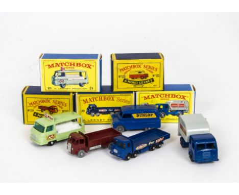 Matchbox Lesney 1-75 Series Commercial Vehicles, 20 ERF Transport Lorry, BPW, 15 Dennis Refuse Truck, 25 Bedford Dunlop Van, 