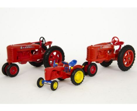 1950's Brio Denmark Plastic 1:16 IH Farmall Tractor, red plastic body, black rubber tyres, similar unmarked model by Product 
